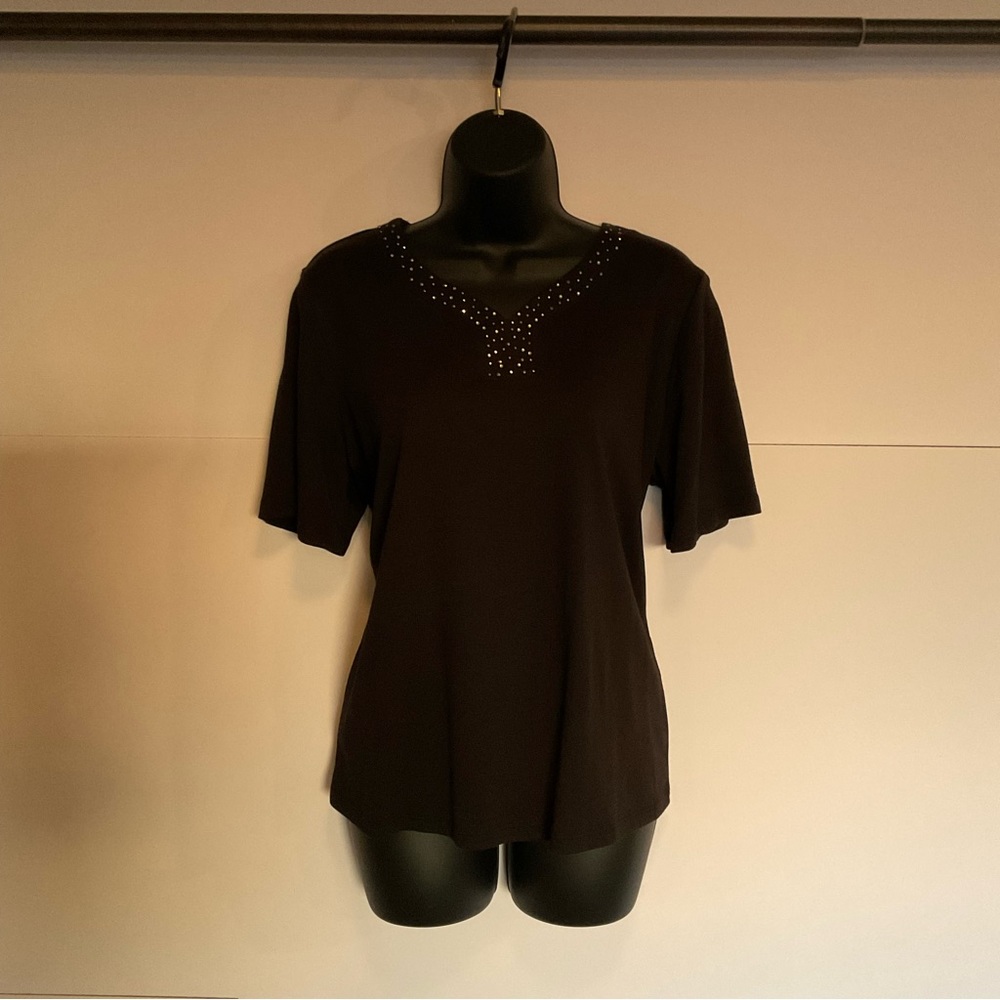 Allison Daley black T-shirt with rhinestones. Medium.